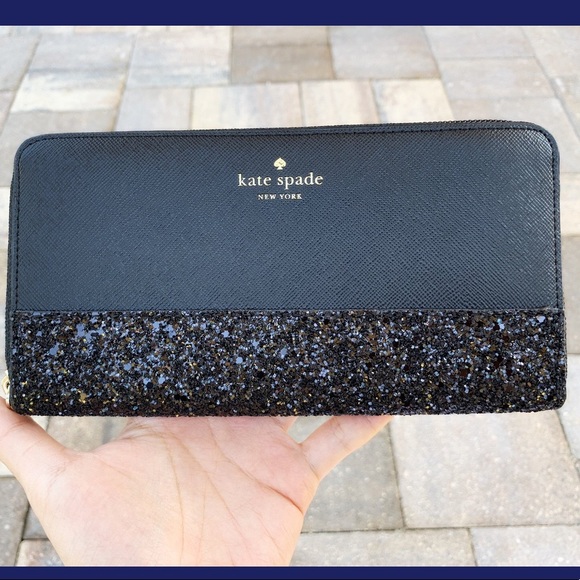 Kate Spade Greta Zip Around Wallet Glitter Black - Picture 2 of 7